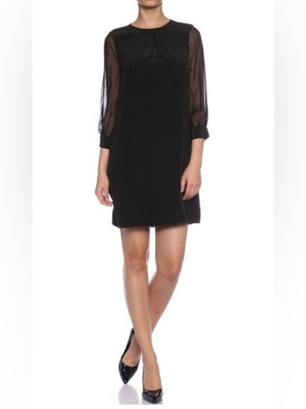 Kate Spade black silk shift dress sheer sleeves A line dress little black dress